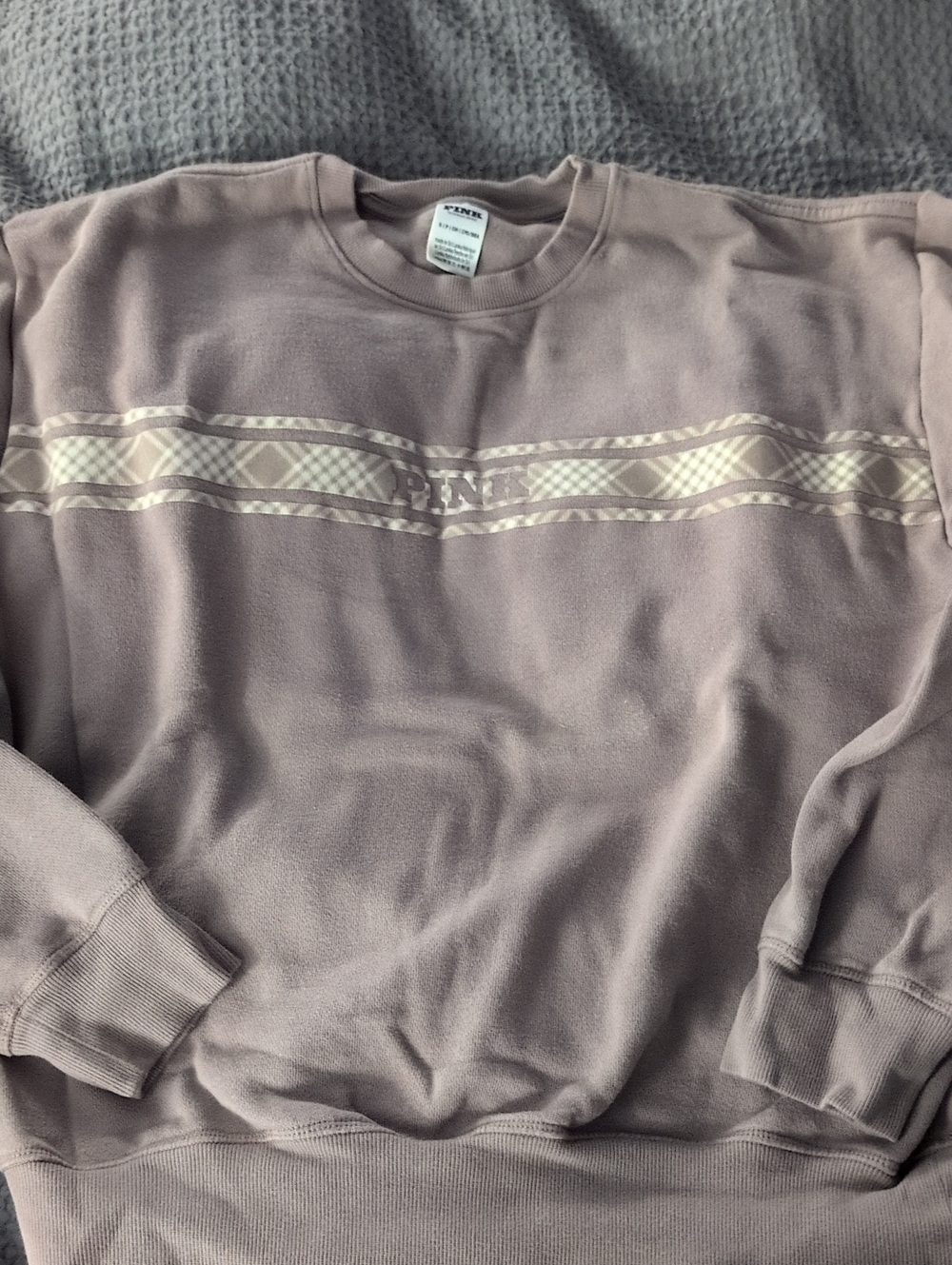 NWOT PINK Victoria's Secret Crewneck Sweatshirt Light Brown Cream Stripe Small